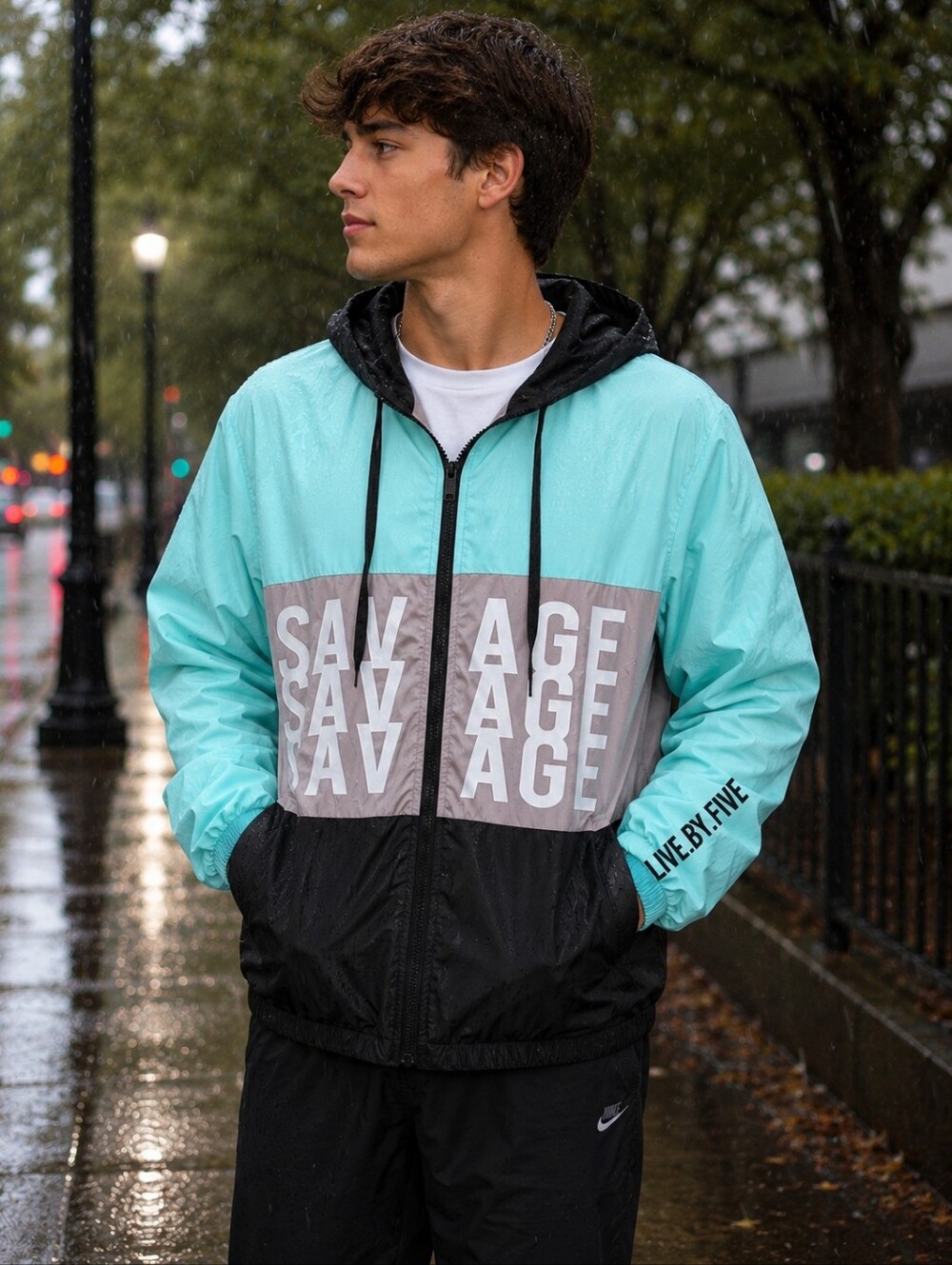 Turquoise Blue Black Five By Five Windbreaker NWT Large Men's